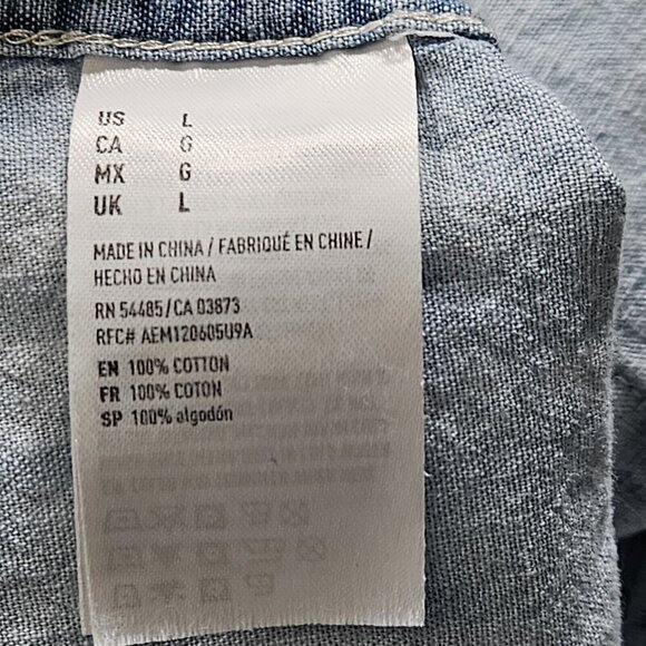 American Eagle Shirt Mens L Blue Collared Button Up LS Denim Faded Hippie Grunge - Picture 11 of 16